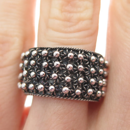 800 Silver Vintage Oxidized Cannetille Band Ring Size 6.25 (missing 1 piece)