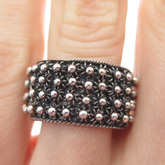 800 Silver Vintage Oxidized Cannetille Band Ring Size 6.25 (missing 1 piece)