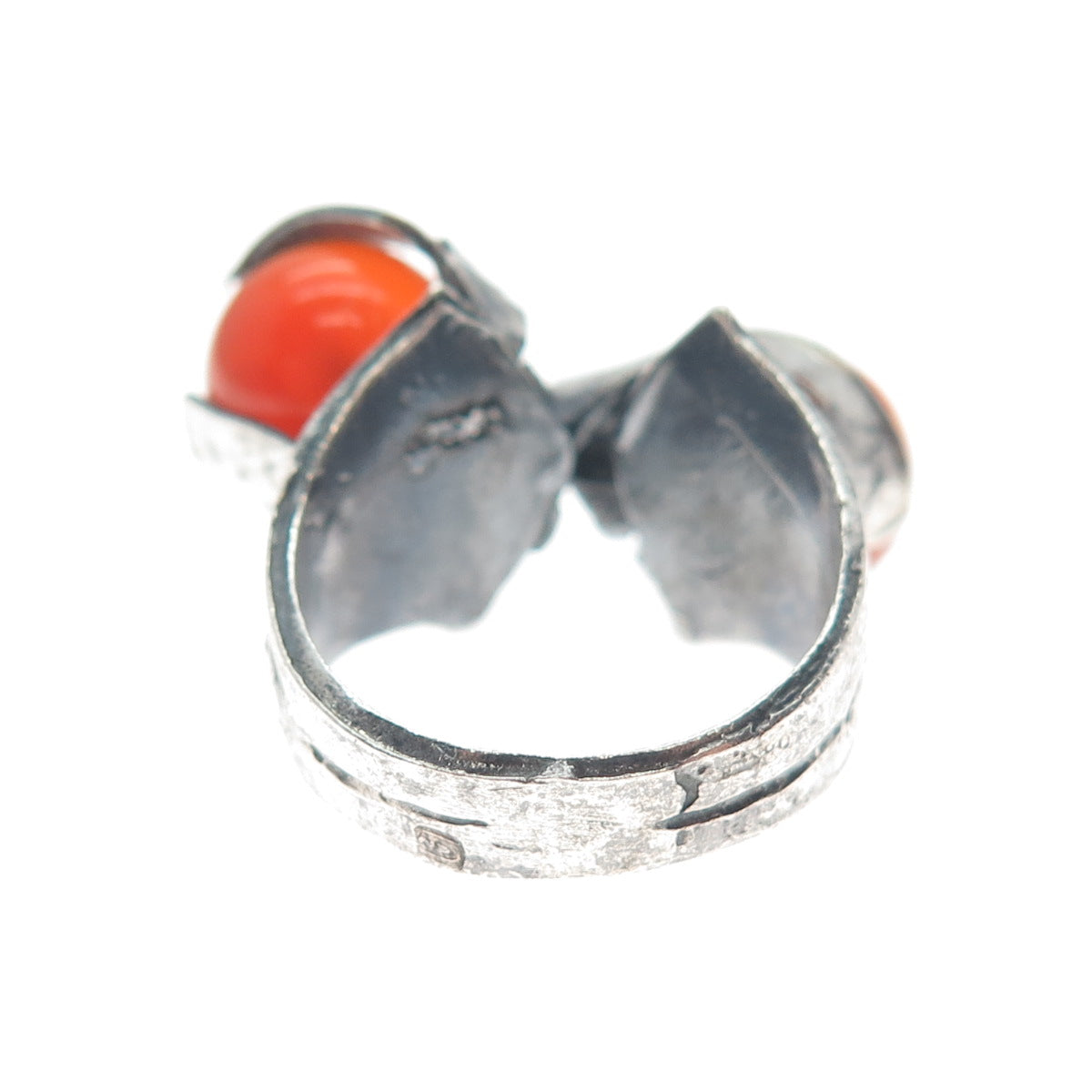 925 Sterling Silver Vintage Israel Real Agate Modernist Oxidized Ring Size 7