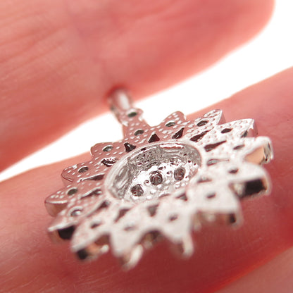 925 Sterling Silver Round-Cut C Z Floral Charm Pendant