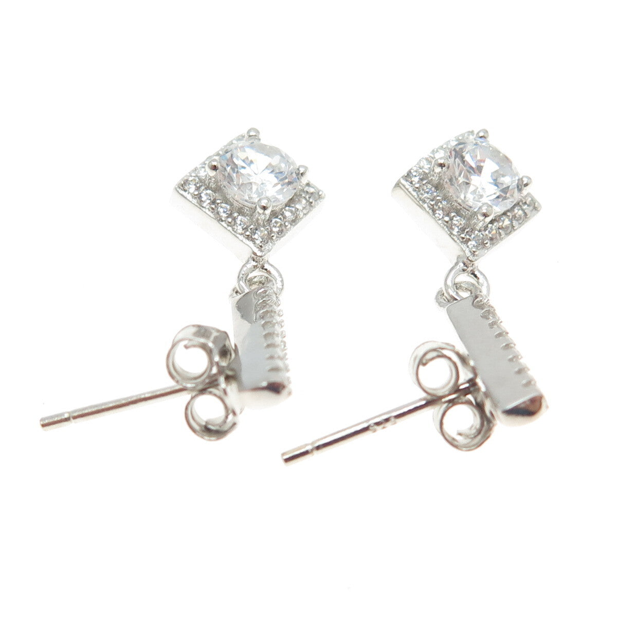 925 Sterling Silver Round-Cut Shaped C Z Dangling Earrings