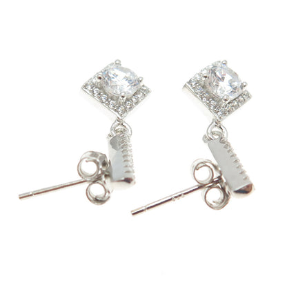 925 Sterling Silver Round-Cut Shaped C Z Dangling Earrings