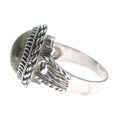 925 Sterling Silver Vintage Real Unakite Oxidized Ring Size 9.75