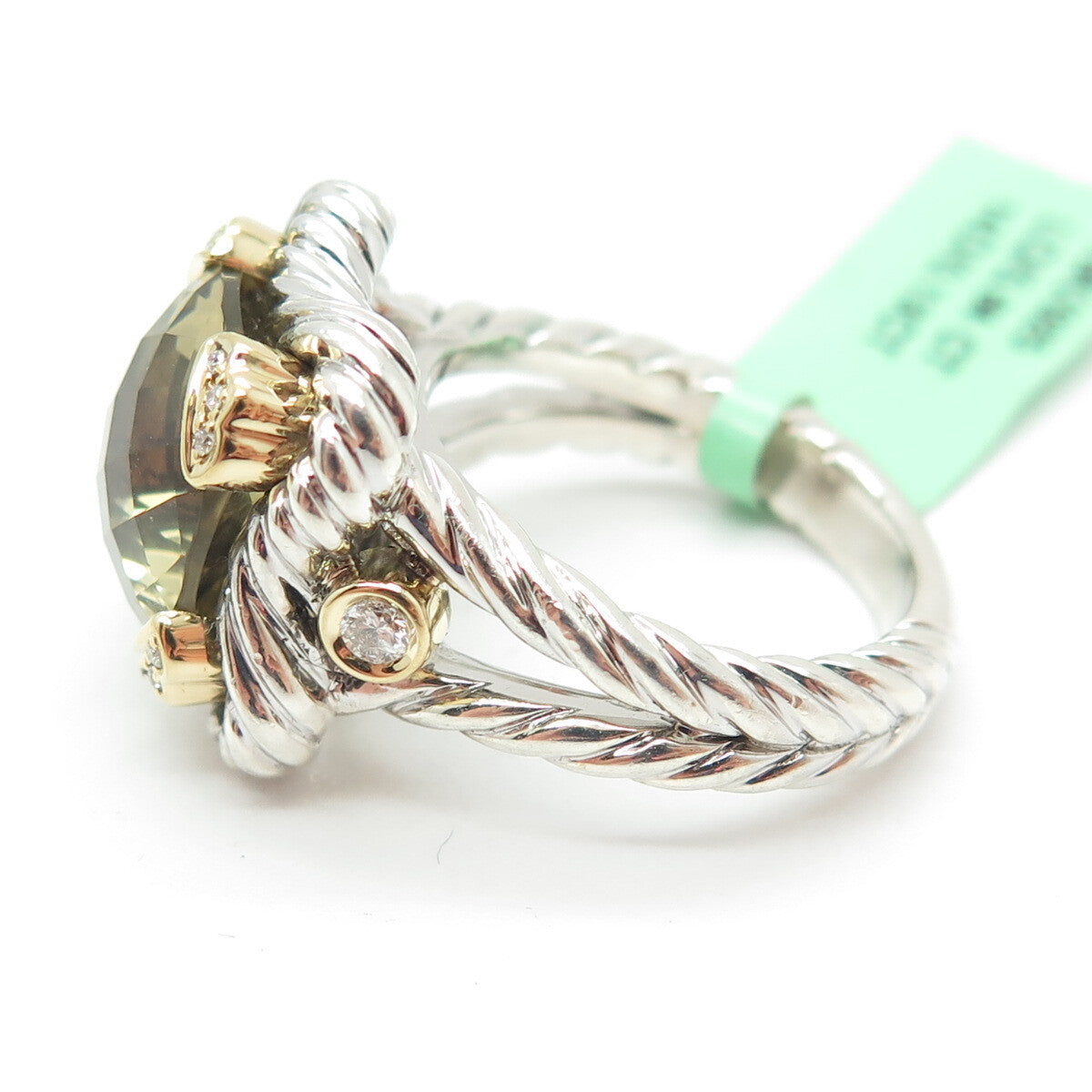 DANWAK 18K Gold Sterling 14 Diamond 0.13ct & Lemon Quartz 5.84ct Ring Size 7
