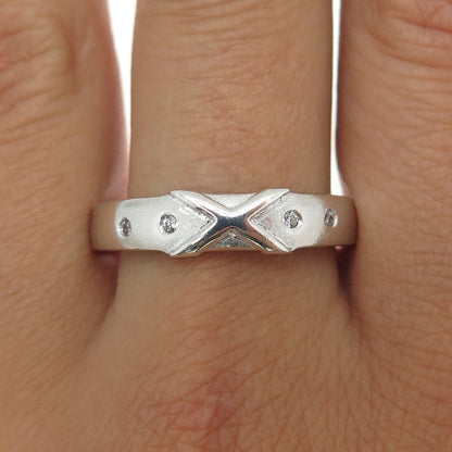 925 Sterling Silver Round-Cut Shaped C Z "X" Ring Size 12