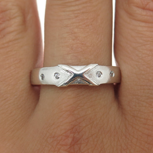 925 Sterling Silver Round-Cut Shaped C Z "X" Ring Size 12