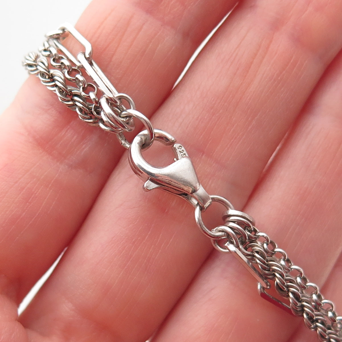 925 Sterling Silver Italy Multi-Chain Necklace 16"
