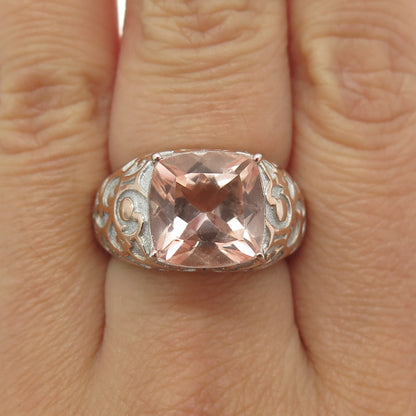 CHUCK CLEMENCY 925 Sterling Silver 2-Tone Real Doublet Morganite Ring Size 7.25