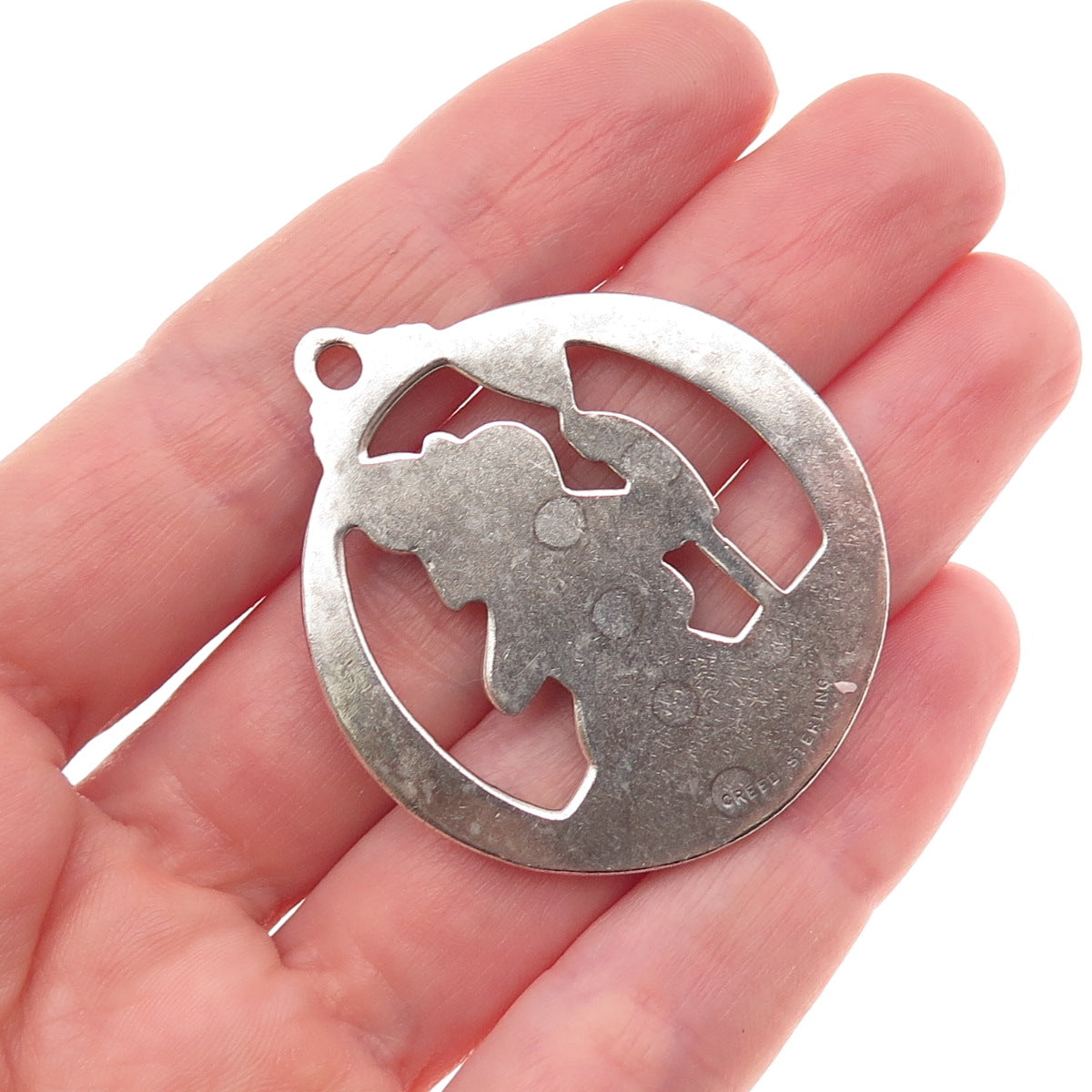 Creed 925 Sterling Silver Antique Art Deco St. Christopher Oxidized Pendant