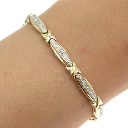 925 Sterling Silver Gold Plated Real Round-Cut Diamond "X" Bar Link Bracelet 7"