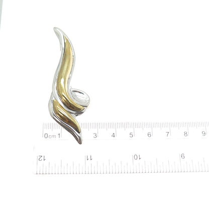 925 Sterling Silver 2-Tone Vintage Mexico Modernist Wavy Pin Brooch