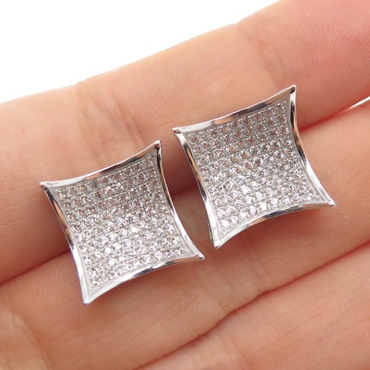 925 Sterling Silver Round-Cut C Z Arch Square Stud Earrings