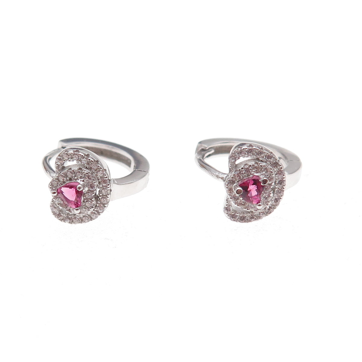925 Sterling Silver Pink & White C Z Hoop Earrings