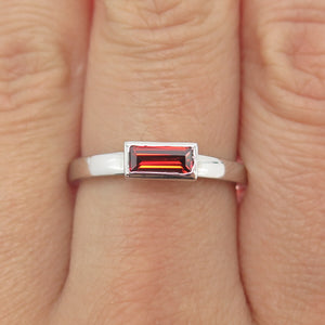 925 Sterling Silver Baguette-Cut Shaped Red C Z Ring Size 8.75