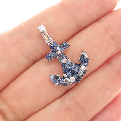 EFFY 925 Sterling Silver Real Multi-Color Sapphire Anchor Charm Pendant