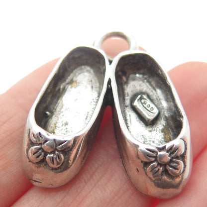 800 Silver Vintage Shoe Slippers Flower Pendant