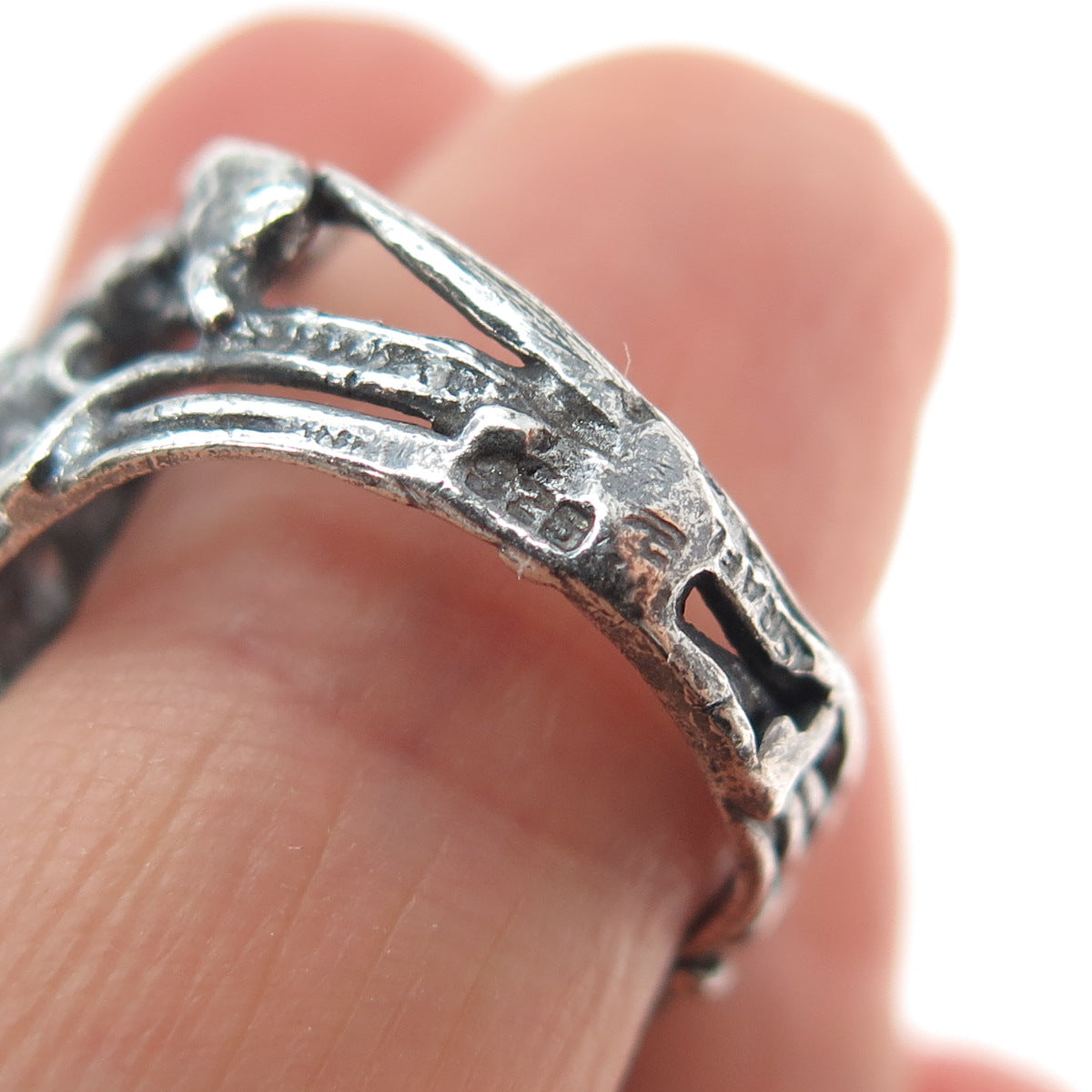 925 Sterling Silver Vintage Israel Modernist Oxidized Ring Size 6