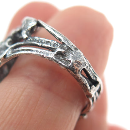 925 Sterling Silver Vintage Israel Modernist Oxidized Ring Size 6