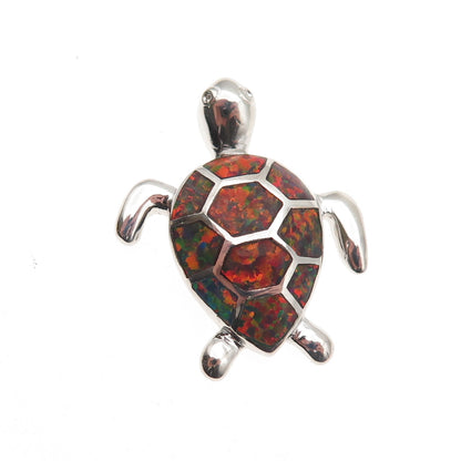925 Sterling Silver Real Black Fire Opal Turtle Slide Charm Pendant