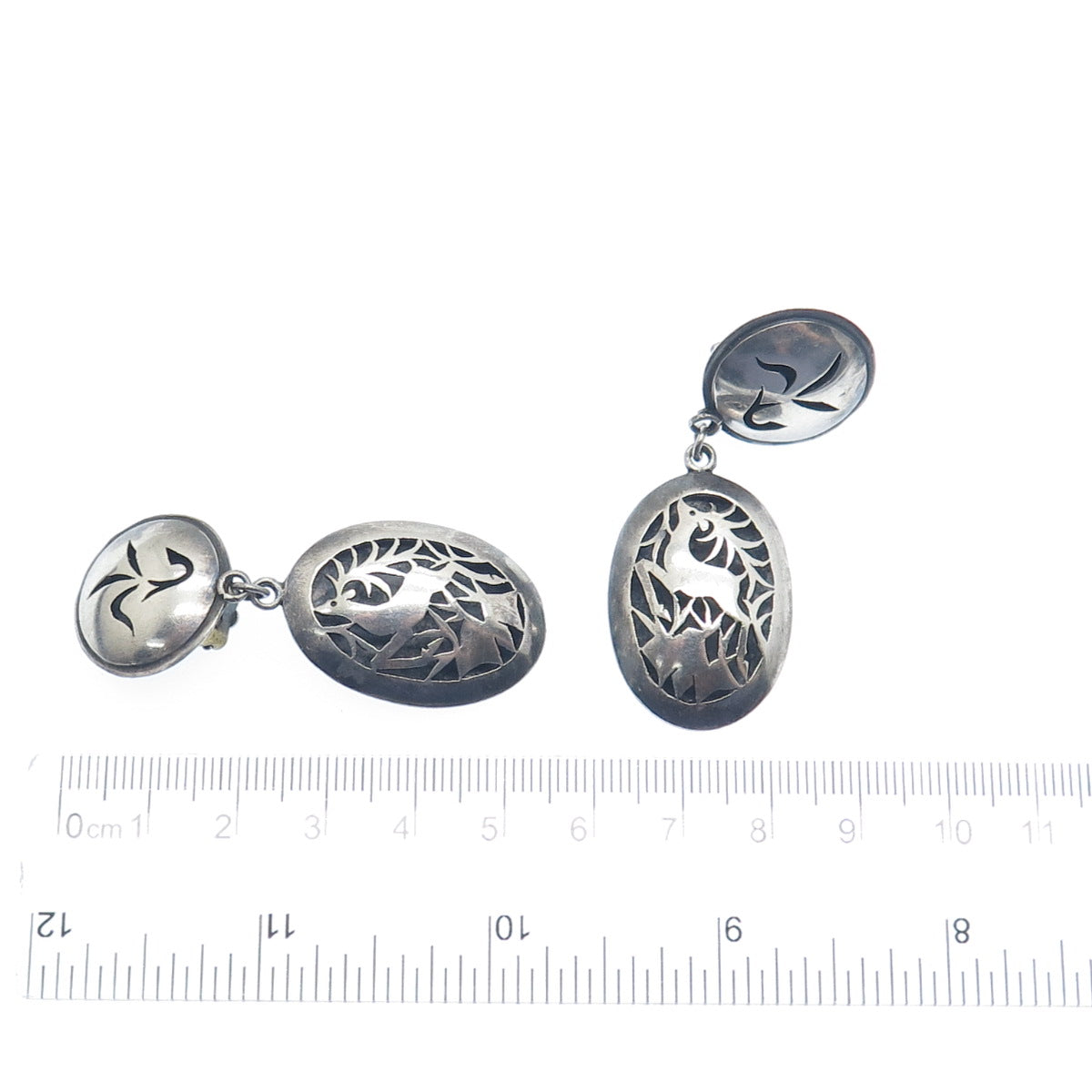 BEZALEL 925 Sterling Silver Vintage Jerusalem Deer Oxidized Clip On Earrings