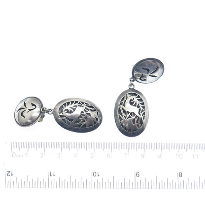 BEZALEL 925 Sterling Silver Vintage Jerusalem Deer Oxidized Clip On Earrings
