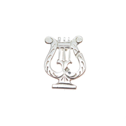 925 Sterling Silver Vintage Harp Music Instrument Mini Pin Brooch
