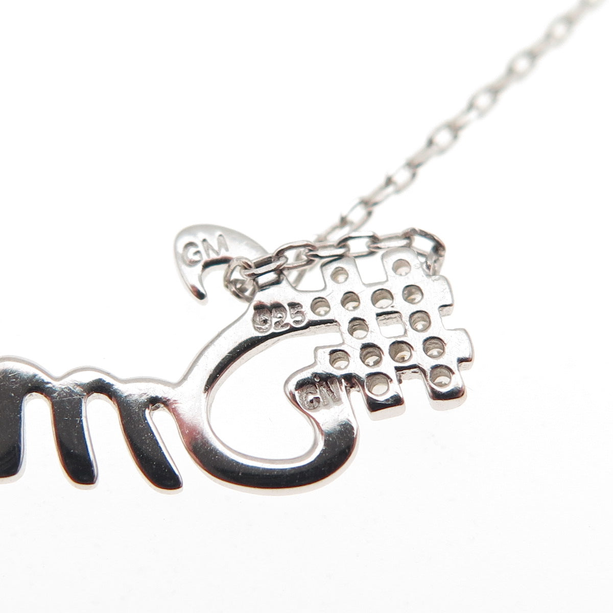 925 Sterling Silver Round-Cut C Z #Smile Cable Chain Necklace 16-18"