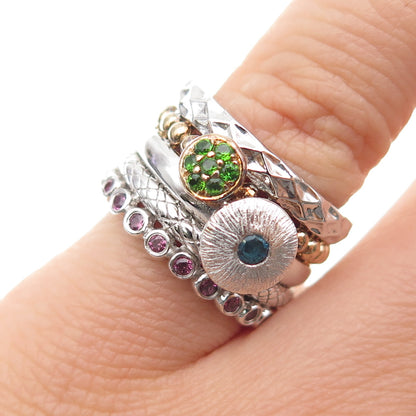 MICHELLE ALBALA Sterling 2-Tone Real Amethyst Peridot Tourmaline Ring Size 5.25