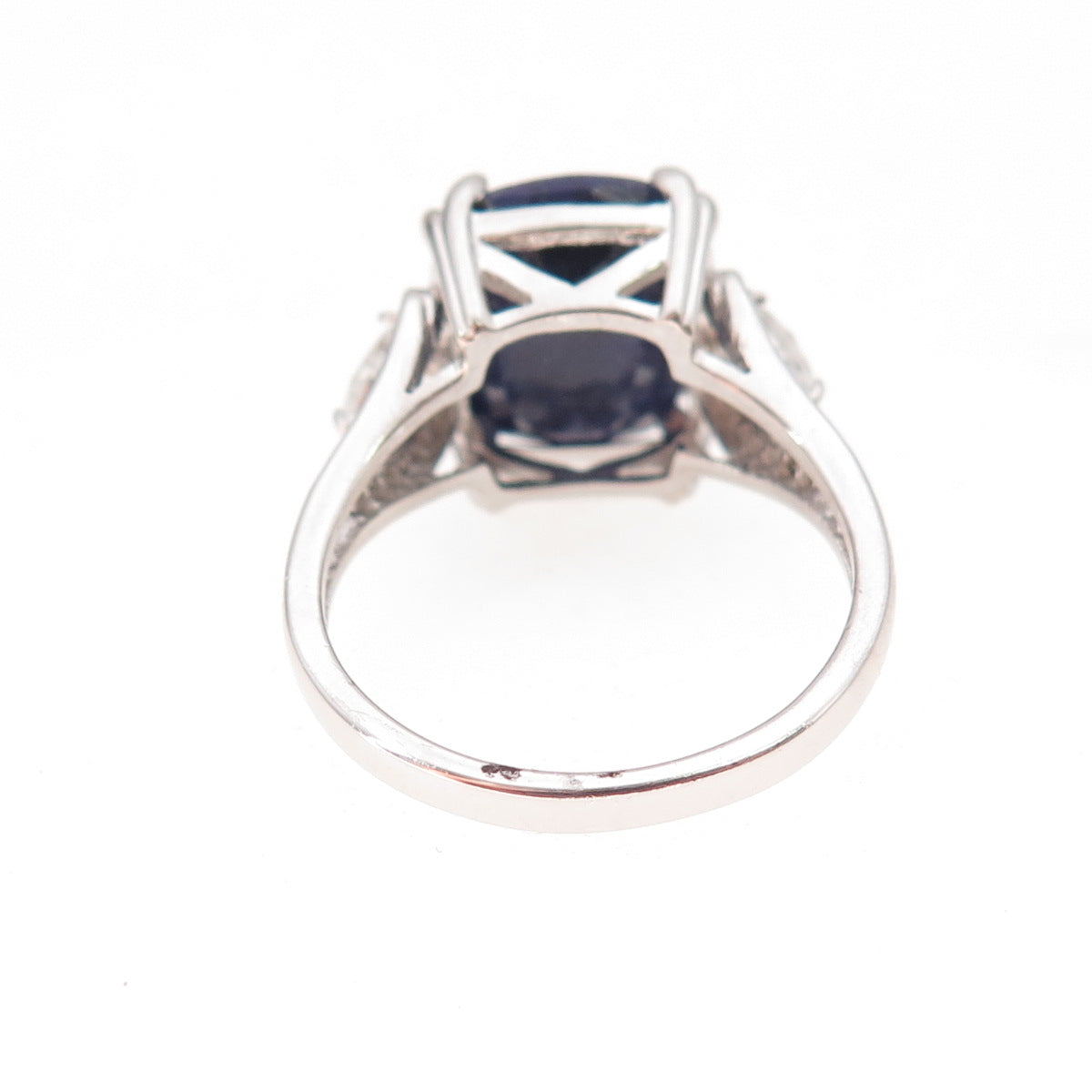 925 Sterling Silver Real Sapphire & White Topaz Ring Size 7