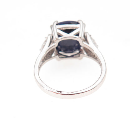 925 Sterling Silver Real Sapphire & White Topaz Ring Size 7