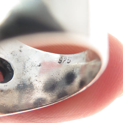 925 Sterling Silver Vintage Real Amethyst Modernist Oxidized Ring Size 6