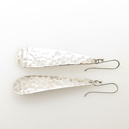 925 Sterling Silver Vintage Hammered Finish Dangling Hook Earrings