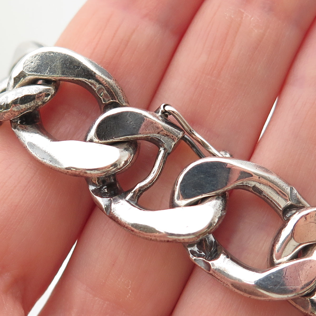 800 Silver Vintage Poland Heavy 70.5g Oxidized Curb Link Bracelet 7.25"