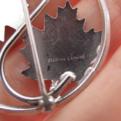 LAMODE 925 Sterling Silver Vintage Maple Leaf Yin Yang Pin Brooch