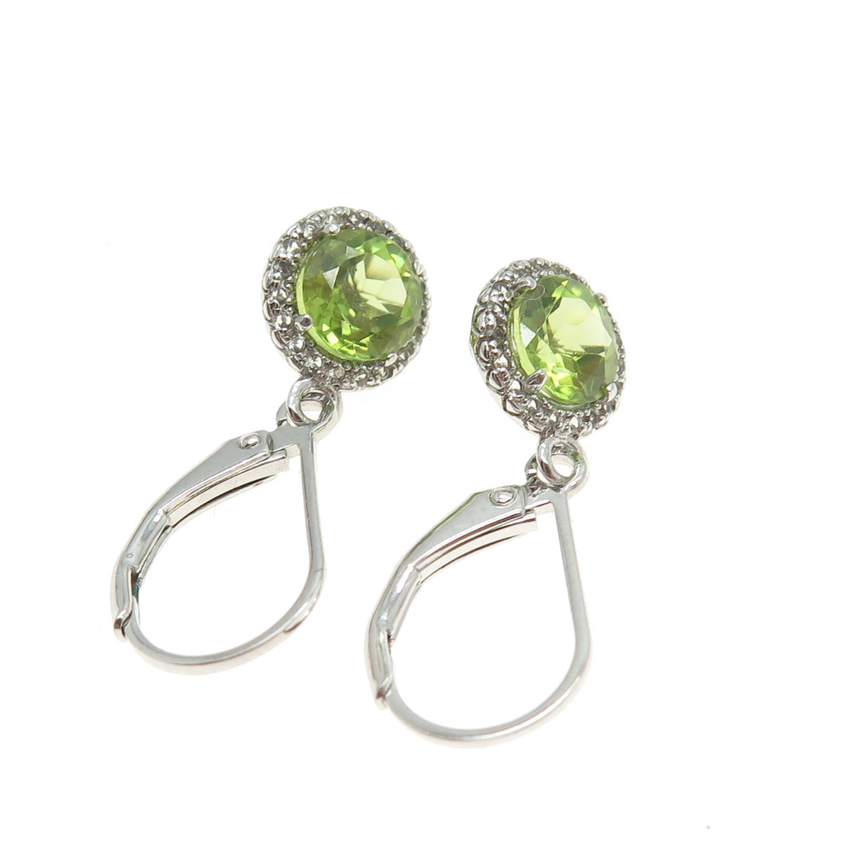 925 Sterling Silver Real Peridot Gemstone & C Z Dangle Earrings