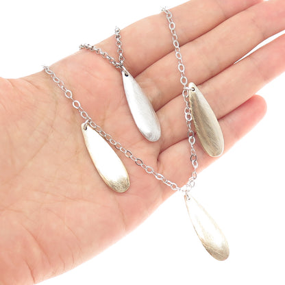 925 Sterling Silver 2-Tone Vintage Modernist Teardrop Double Chain Necklace 16"