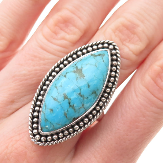 Krush Kandy 925 Sterling Silver Vintage Real Turquoise Beaded Ring Size 8.5