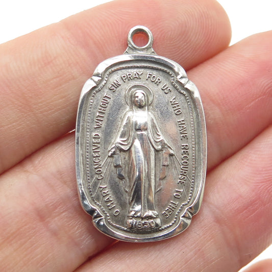 HAYWARD 925 Sterling Silver Antique 1830 St. Mary Miraculous Religious Pendant