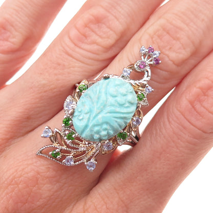 Chuck Clemency Sterling Real Turquoise Tanzanite Amethyst & Peridot Ring Size 8