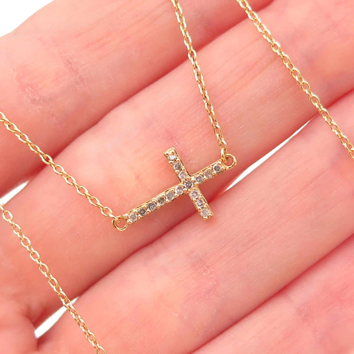 925 Sterling Silver Gold Plated Real Diamond Cross Cable Chain Necklace 18"