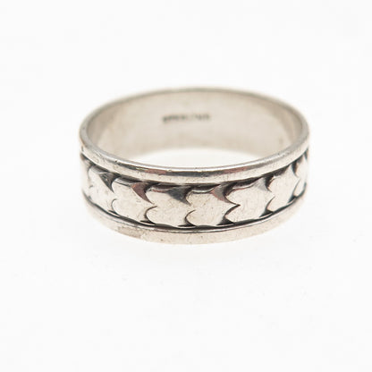 925 Sterling Silver Antique Art Deco Heart All Around Oxidized Band Ring Size 6