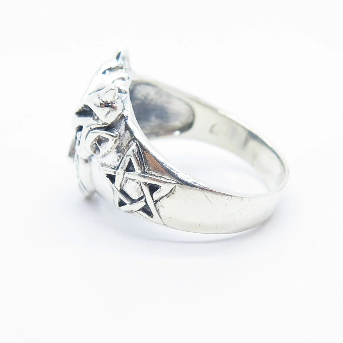 925 Sterling Silver Vintage Tribal Mask Ring Size 11.75