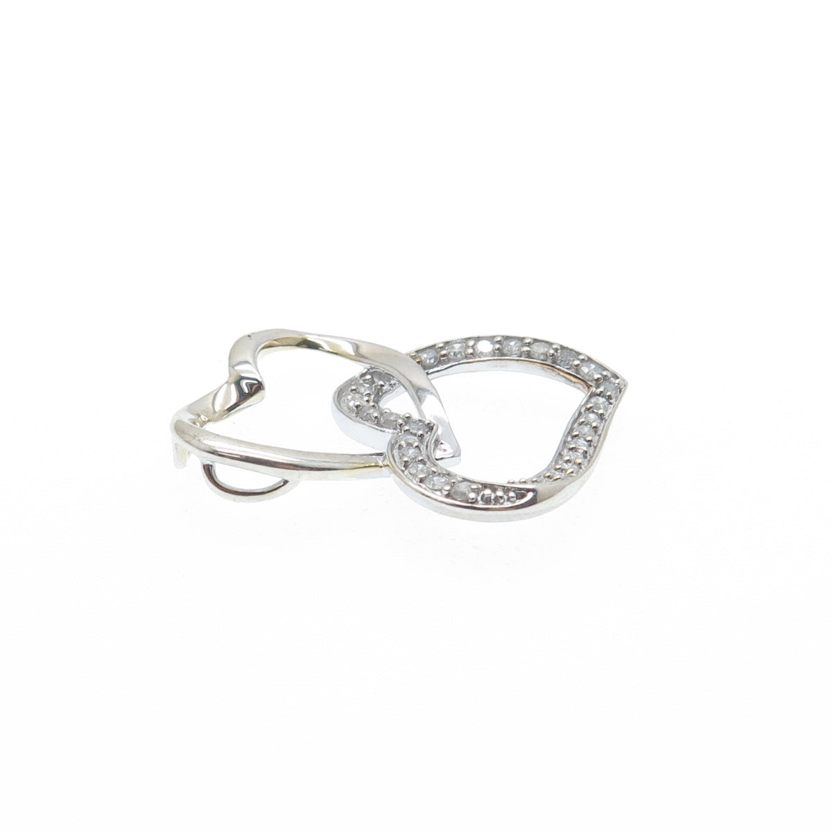SAI 925 Sterling Silver Real Diamond Interlocked Heart Minimalist Charm Pendant