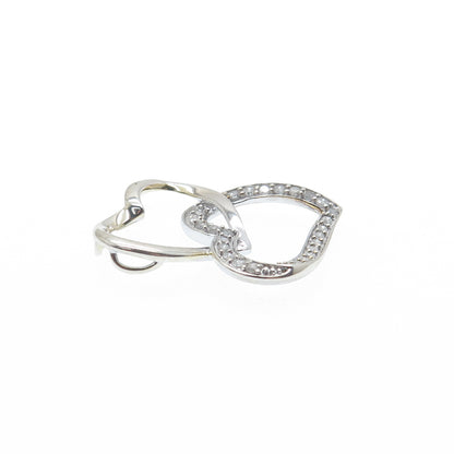 SAI 925 Sterling Silver Real Diamond Interlocked Heart Minimalist Charm Pendant