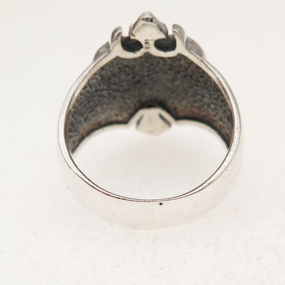 925 Sterling Silver Vintage Cross & Angel Wings Oxidized Ring Size 12.25