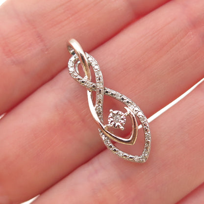 Sun 925 Sterling Silver 2-Tone Real Round-Cut Diamond Infinity Charm Pendant
