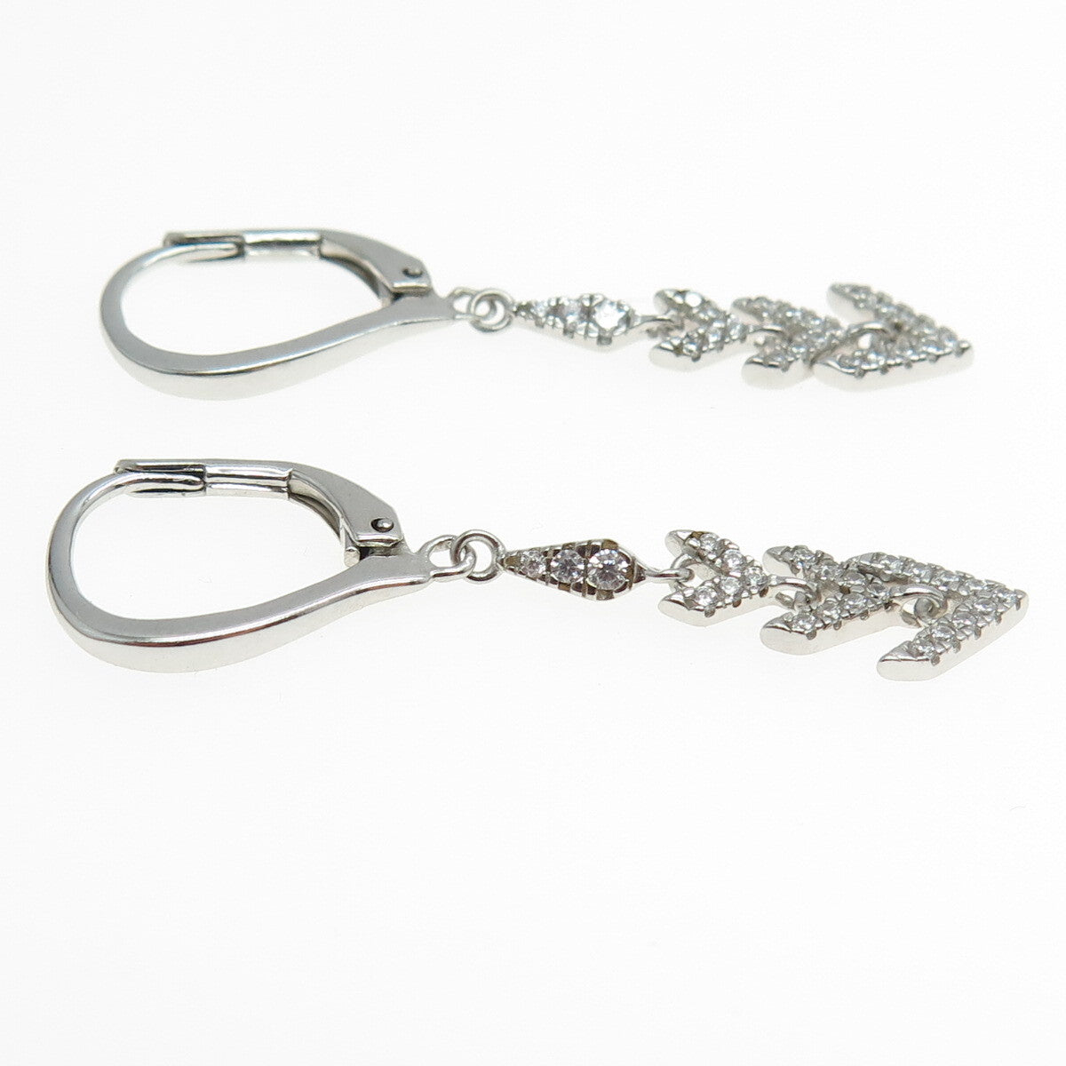 925 Sterling Silver Pave C Z Arrow Dangling Earrings