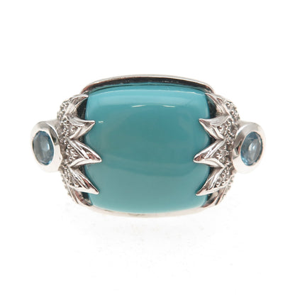 925 Sterling Silver Real Turquoise White & Blue Topaz Ring Size 8.25