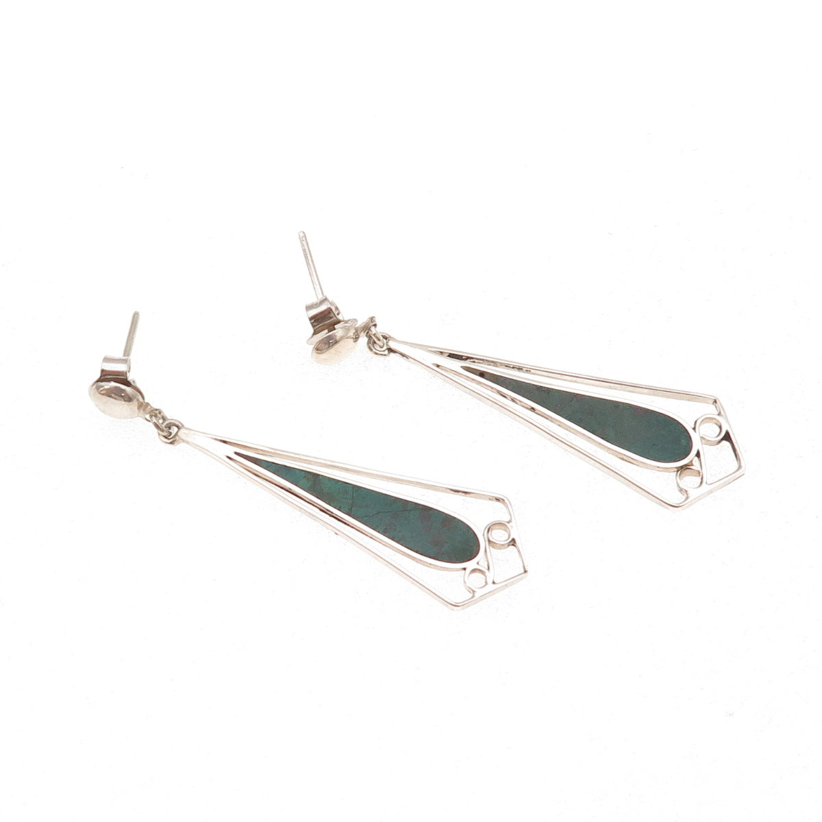 925 Sterling Silver Vintage Real Chrysocolla Modernist Dangle Earrings