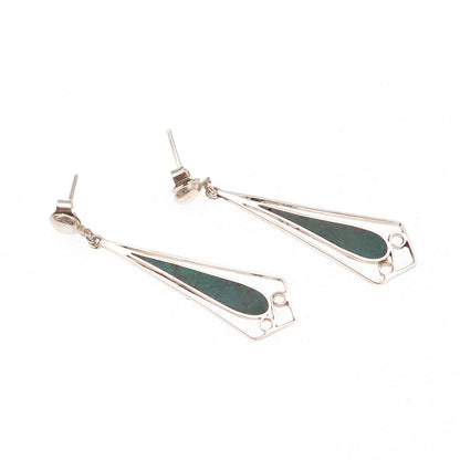 925 Sterling Silver Vintage Real Chrysocolla Modernist Dangle Earrings